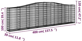 Cestos gabião arqueados 7pcs 400x30x100/120cm ferro galvanizado