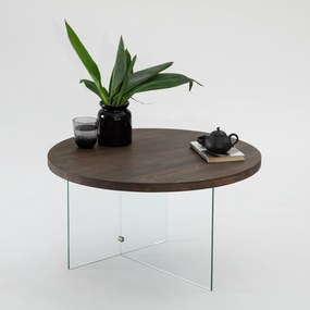 Mesa de Centro Serenity – Transparente / Nogueira – 70 cm x 40 cm