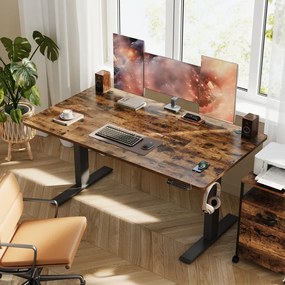 Secretária elétrica com regulação elétrica da altura, 140 x 80 x (72-120) cm, com porta USB-C castanha