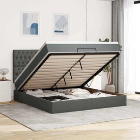 vidaXL Estrutura de cama otomana com colchão tecido cinzento escuro