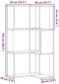Estante canto 3 prateleiras 50x50x102 cm deriv. madeira preto