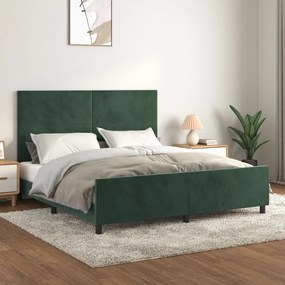 Estrutura de cama sem colchão 160x200 cm veludo verde-escuro