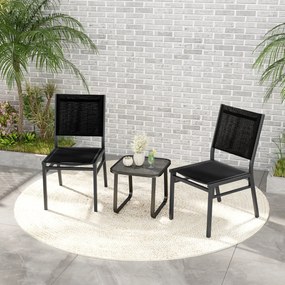 Conjunto de 2 cadeiras de jardim com assento de encosto respirável e estrutura de alumínio robusta  para varanda Jardim Preto