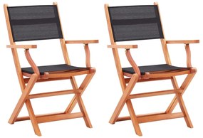 Cadeiras jardim dobráveis 2pcs eucalipto maciço/textilene preto