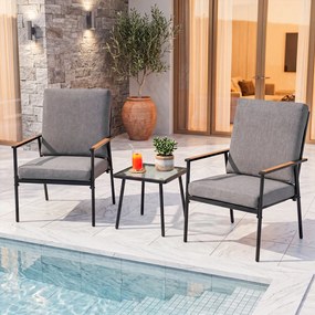 Conjunto de 2 Cadeiras de Jardim e Mesa Auxiliar, 71 x 56 x 93 cm, Estrutura em Aço, Preto+Cinza