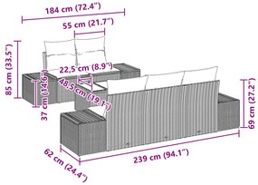 Conjunto de Sofá de Jardim de 6 peças com Almofadas Rattan Polimérico