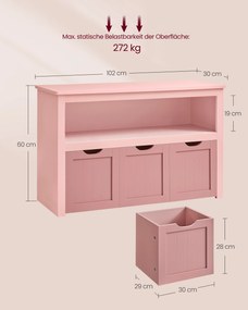 Estante infantil com rodas 30 x 102 x 60 cm rosa pastel