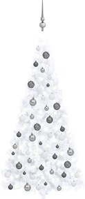 Meia árvore Natal artificial pré-iluminada c/ bolas branco