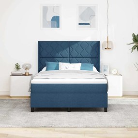 Cama com Estrado e Colchão Azul 140x200 cm em Tecido