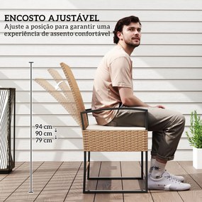 Conjunto de Jardim de 3 Peças com 2 Cadeiras e Mesa de Vime com Encosto Ajustável e Bancada de Vidro Bege e Branco