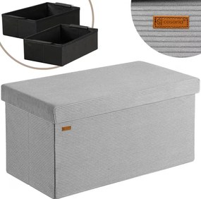 Banco dobrável em cordão macio com espaço de arrumação 76 x 38 x 38 cm Cinzento