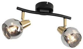 Plafon preto com latão e vidro fumê 2-luzes - VIDRO Art Deco