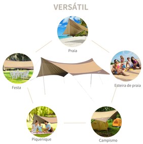 Outsunny Abrigo de Campismo Portátil 555x550 cm Tenda de Campismo Impermeável com Proteção Solar para Praia Piquenique Exterior Marrom e Bege