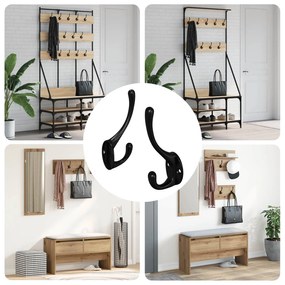 vidaXL Cabide de Roupas 2 pcs Preto 102 x 29 x 47mm Liga de Zinco