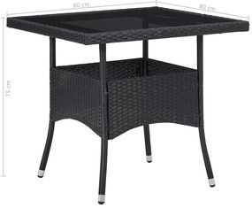 5 pcs conjunto jantar p/ exterior vime PE e vidro preto