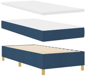 Cama Box com Colchão &amp; Banco Azul 90x200 cm Tecido