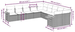 10 pcs conjunto sofás de jardim c/ almofadões vime PE cinzento