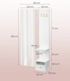 Espelho de parede com espaço de arrumação estrutura simples 108 x 60 x 17,5 cm branco