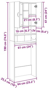 idaXL Armário máquina lavar roupa 64x25,5x190 cm carvalho sonoma