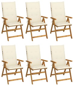 Cadeiras de jardim dobráveis c/ almofadões 6 pcs acácia maciça