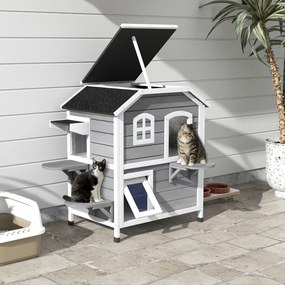 Casa Exterior para Gatos, 99,5 x 76 x 91 cm, Telhado de Abrir, Cinzento