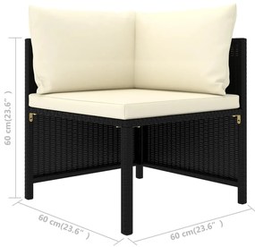 8 pcs conjunto lounge de jardim c/ almofadões vime PE preto