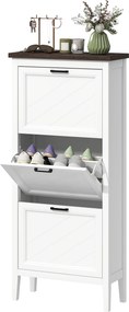 Sapateira com capacidade para 18 pares 60 x 26,5 x 133,7 cm, armário estreito com 3 gavetas rebatíveis e prateleiras ajustáveis, branco