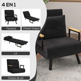 Poltrona convertível 4 em 1 63 L x 73 P x 81 A cm em cama individual com encosto de 5 posições, braços em madeira e almofada, tecido com efeito de vel