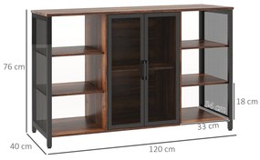 Aparador de Cozinha Industrial Móvel de Armazenamento de Garrafas para Bar Sala Cozinha 120x40x76 cm Castanho Rústico