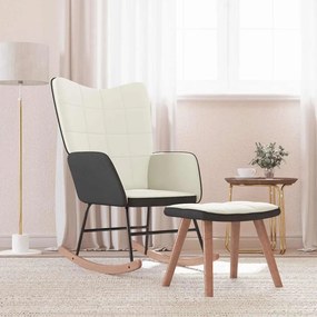 vidaXL Cadeira de baloiço com banco PVC e veludo branco nata