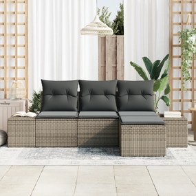Conjunto de Sofá de Jardim de 4 Peças com Almofadas Cinza de Rattan