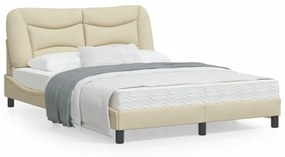 Estrutura de cama c/ cabeceira tecido cor creme 140x190 cm