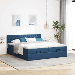 Estrutura de cama otomana com colchões 180x200cm tecido azul