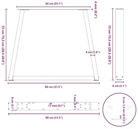 Pernas para mesa de jantar em V 3 peças, preto, 80x(72-73,3) cm, aço