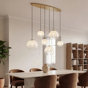 Candeeiro suspenso Hotel Chic latão com vidro branco retangular 6-luzes - Misty