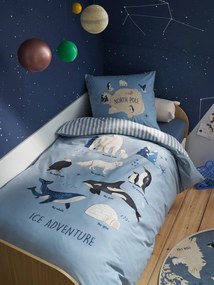 Conjunto de capa de edredão + fronha Pôle Nord com algodão reciclado, para criança   azul-oceano