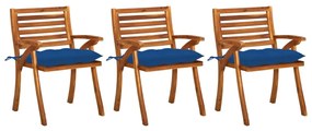vidaXL Cadeiras de jantar jardim c/ almofadões 3 pcs madeira acácia