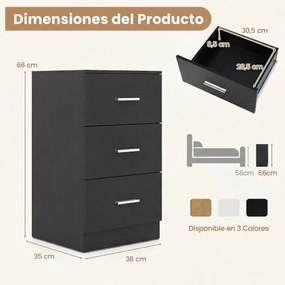 Conjunto de 2 mesas de cabeceira com estação de carregamento 38 x 35 x 66 cm , 3 gavetas, porta USB pretas