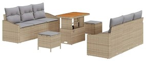 Conjunto de Sofá de Jardim vidaXL de 9 Peças com Almofadas Bege Rattan