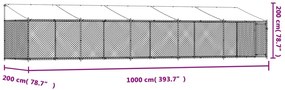 Jaula para cão com telhado/porta 10x2x2m aço galvanizado cinza