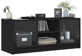 Móvel de TV c/ portas de vidro 102x37x42 cm preto