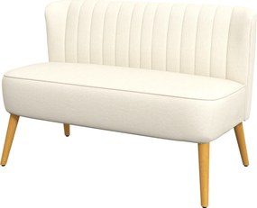 Sofá pequeno de 2 lugares  117 x 56,5 x 77 cm, sofá de sala em tecido com aspeto de linho, assento almofadado e pés em madeira de seringueira, creme