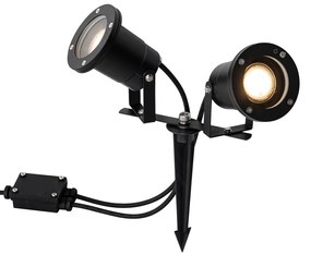 Foco de Jardim Preto com Fio e Ficha 2 Luzes IP65 - Basic Clássico / Antigo