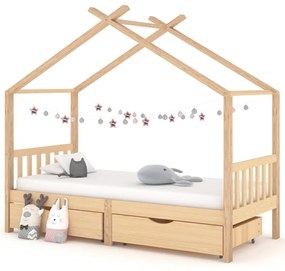 322147 vidaXL Estrutura de cama p/ crianças c/ gavetas 90x200 cm pinho maciço