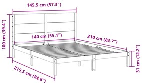 Cama extra longa sem colchão 140x210 cm madeira maciça