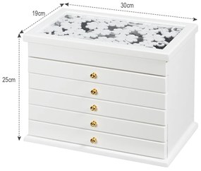 Caixa de jóias de madeira com 5 gavetas para colares de brincos Braceletes Caixa de jóias 30 x 19 x 25 cm
