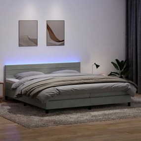vidaXL Cama box spring c/ colchão e LED cinzento-claro 200x210 cm veludo