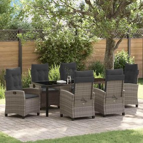 vidaXL Conjunto de Jantar de Jardim com 7 Peças e Almofadas - Rattan Sintético Cinza