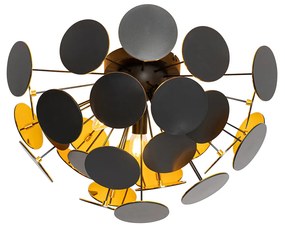 Candeeiro de teto design preto com dourado 54cm 3-luzes - Cerchio