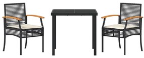 Conjunto de Jantar de Jardim com Almofadas - 3 Peças em Rattan, Poliés